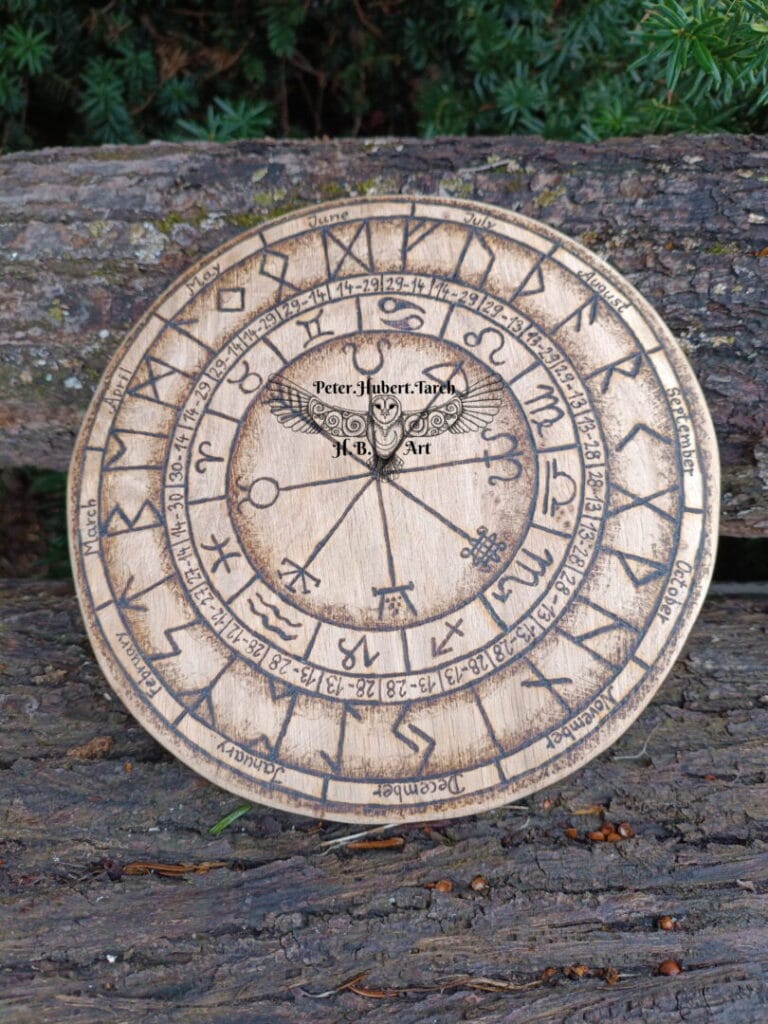 RUNOVÝ KALENDÁR - ručne vypaľovaný obraz - hand-burned image runic calendar