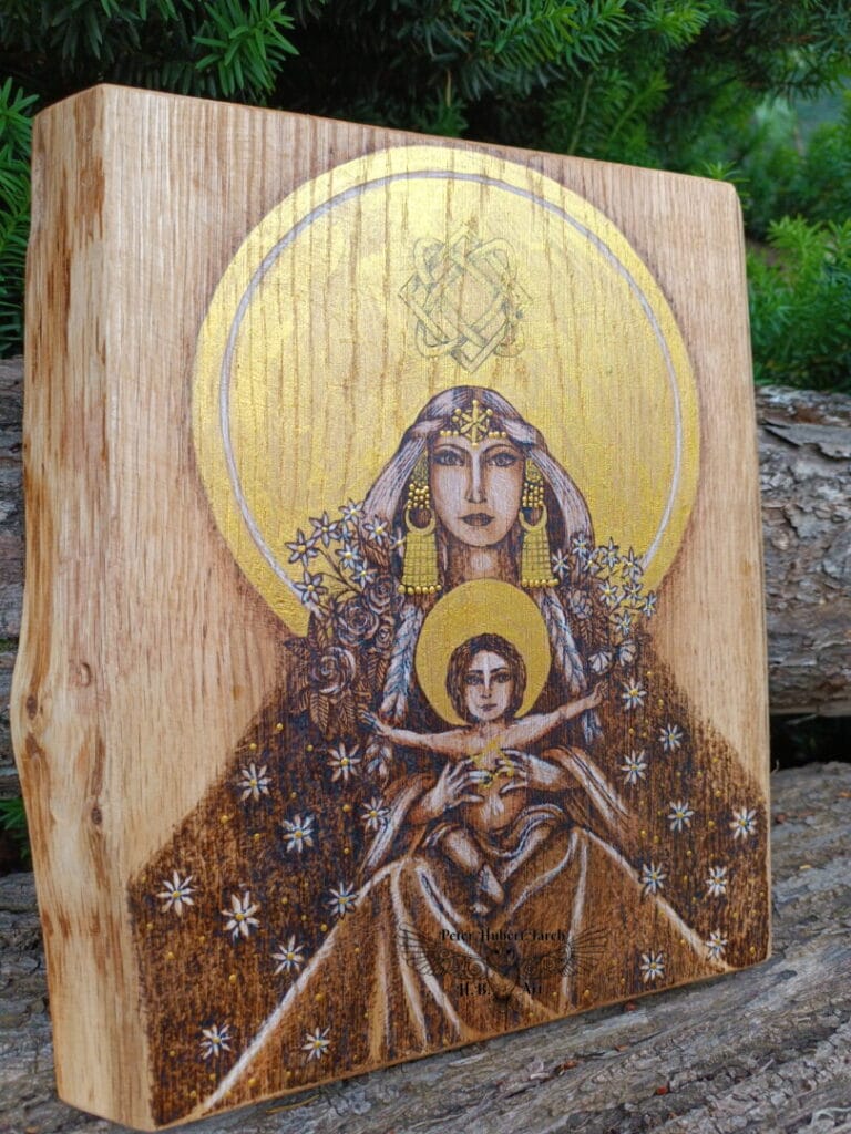 LADA - bohyňa Lada a Koliada - ručne vypaľovaný obraz - hand-burned image