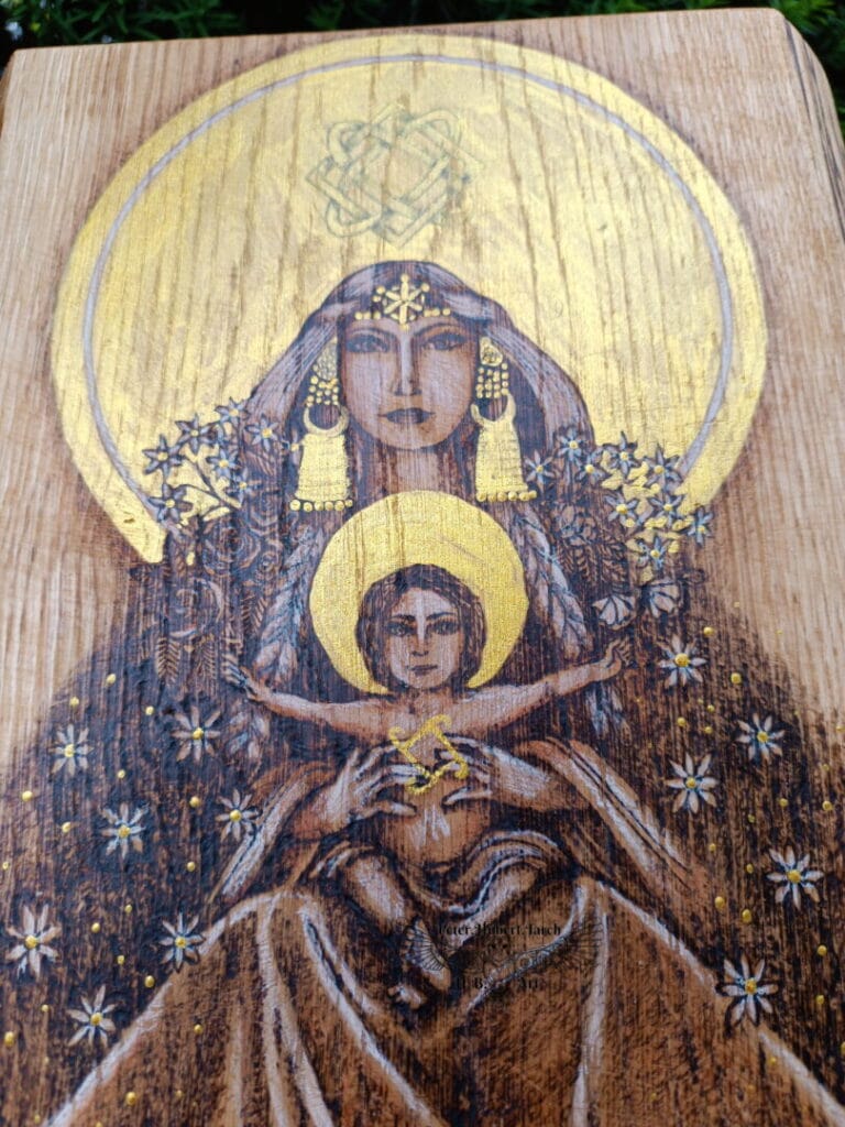 LADA - bohyňa Lada a Koliada - ručne vypaľovaný obraz - hand-burned image