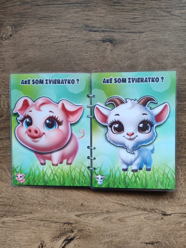 Ručne vyrobená detská kniha, farebné ilustrácie.