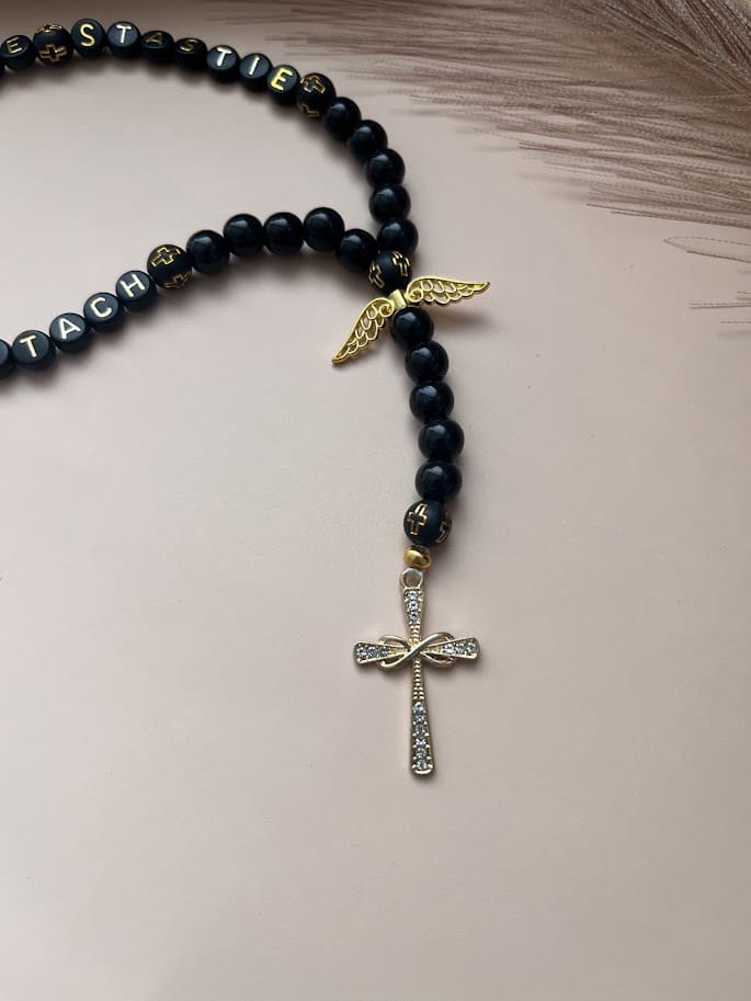Ruženec do auta Pre šťastie na cestách - Čierno zlatý